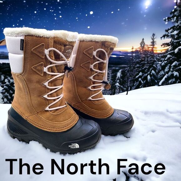 The North Face Girls Faux Fur Leather Shellista Lace IV Snow Boots Brown Size 4 - Picture 1 of 7